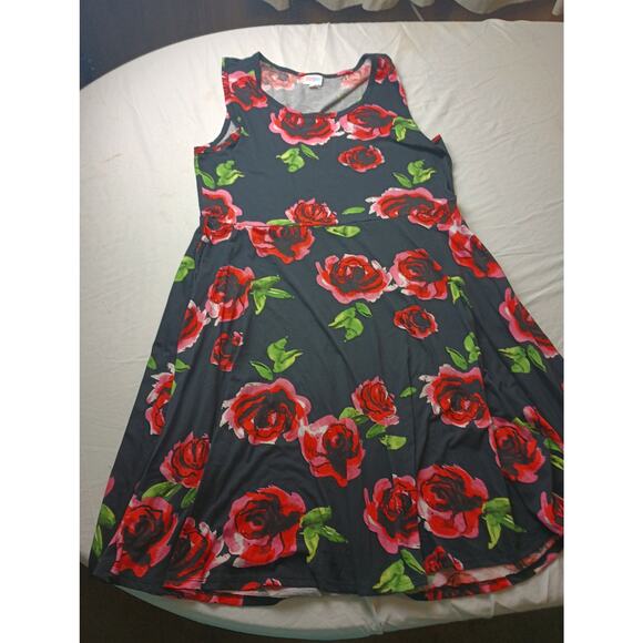Lularoe Rose Women Midi Dress Black Red Green 3X Flowy Flare Goth Dopamine - Picture 1 of 4
